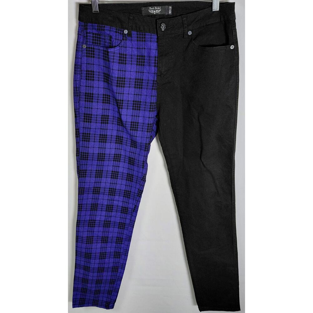 Rock Rebel Plaid Black Pants Denim Slim Men Size W31 L32